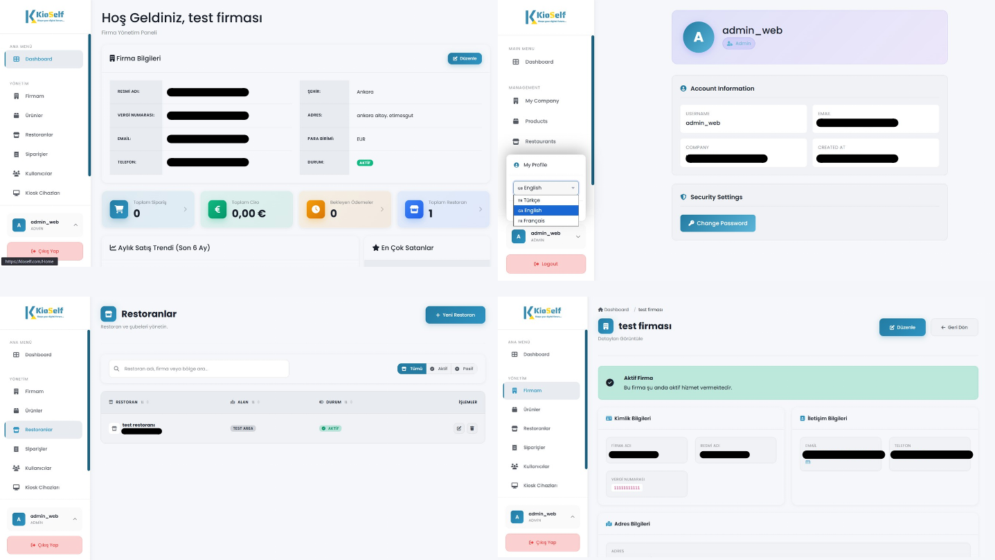 KioSelf admin panel screens